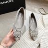 Fashion Luxury Striped Fabric Flats Women Sparkle Stone Shoes Ladies Ballets Pointed Toe Office Dress Loafers Woman Brides Wedding Shoes