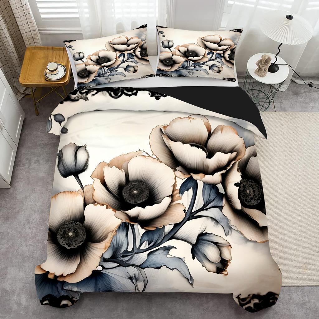Retro Flower Pattern 3D Printed Quilt Cover Elegant Simple Style Bedding Set Luxury Soft Home Textiles Duvet Cover Pillowcases
