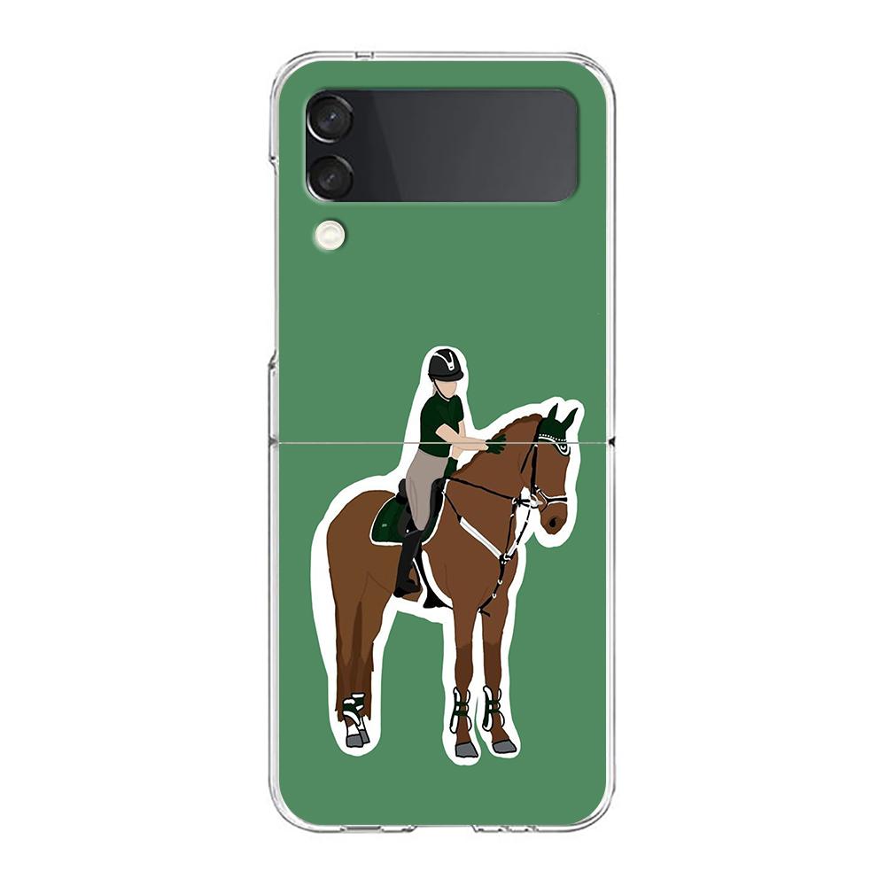 Case For Samsung Galaxy Z Flip 3 4 5 Transparent Fold Hard PC Shell For Galaxy Z Flip 3 5 Cover Galloping Horse Girl Drawing
