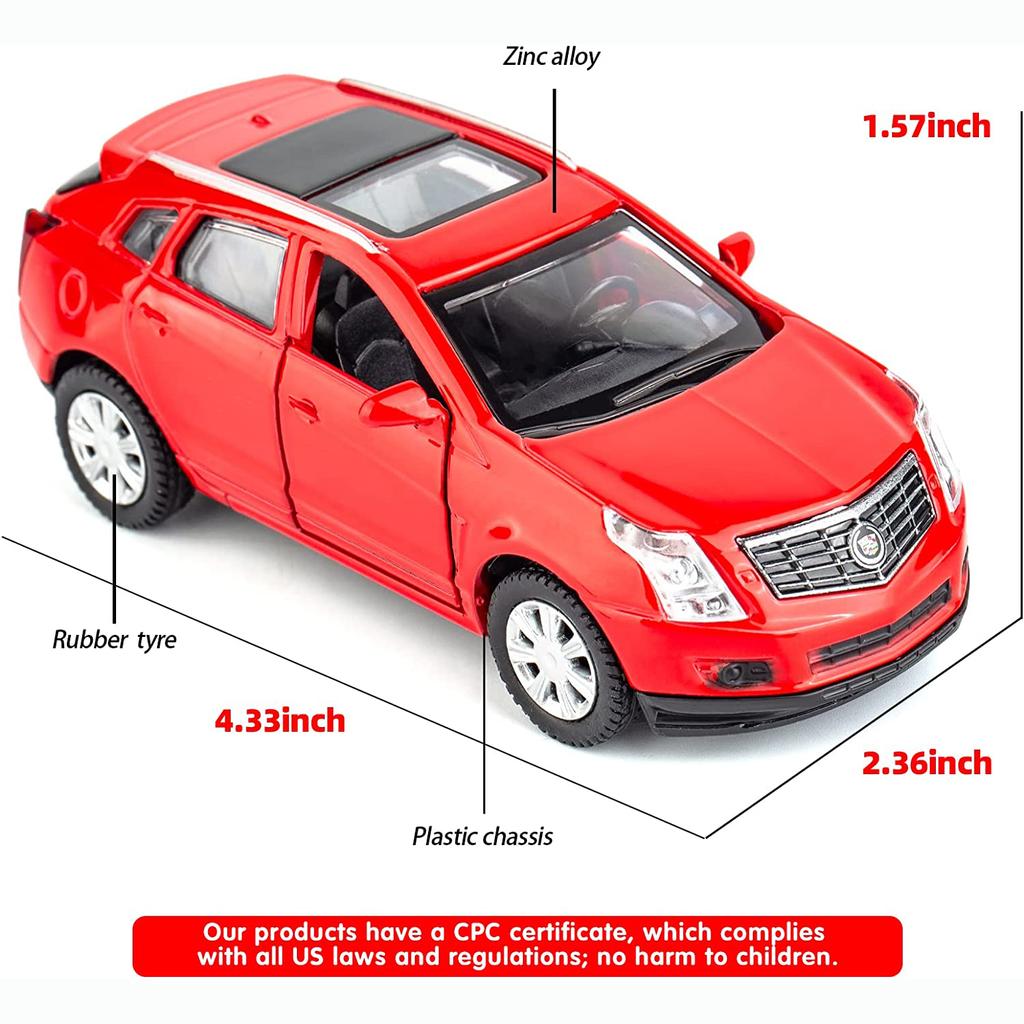 1:Scala 43 Cadillac SRX Model de jucărie din aliaj turnat sub presiune, Vehicul cu funcție de tragere înapoi pentru copii, adulți, colecție de cadouri