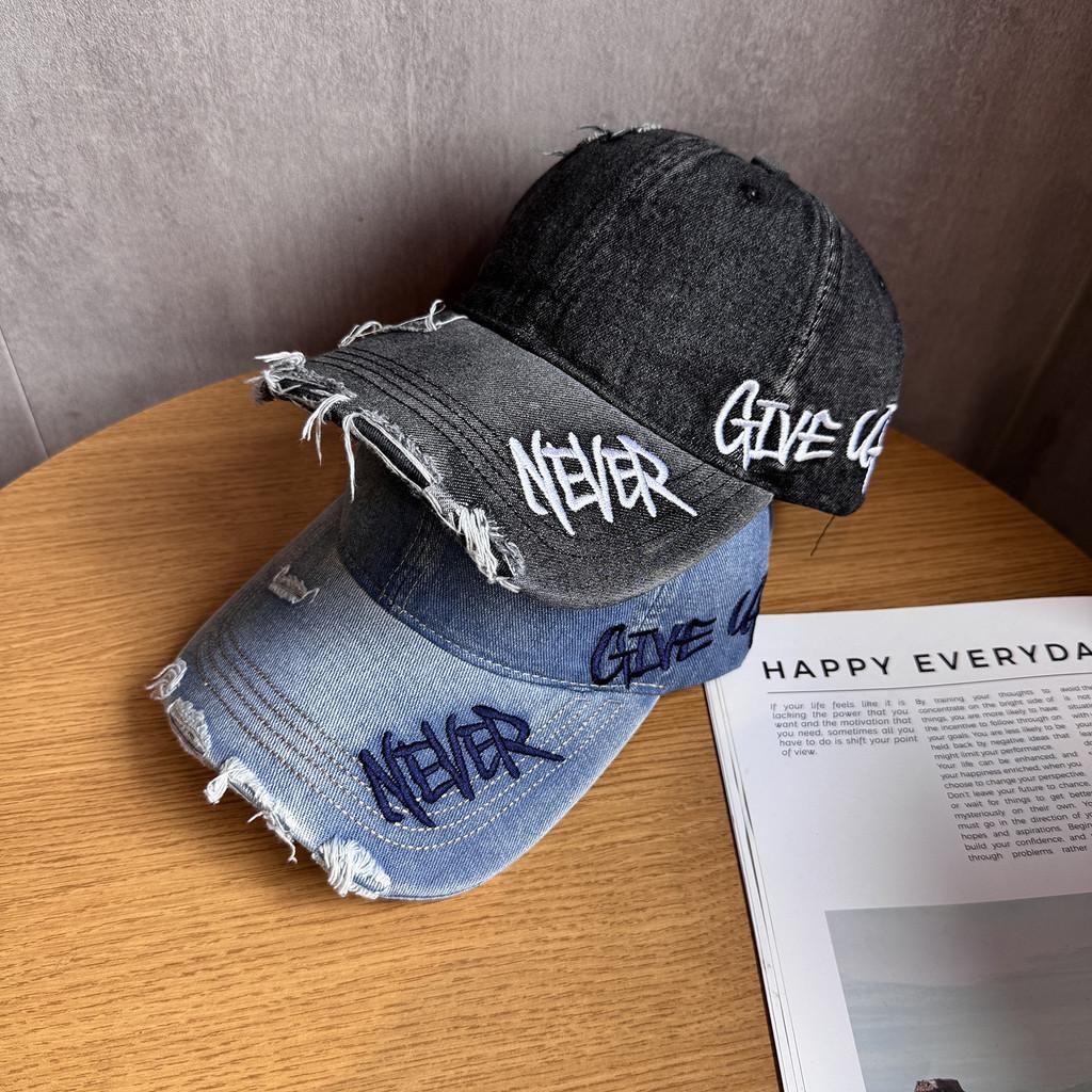 Unisex Letter Embroidery Waterwashed Denim Baseball Cap Peaked Cap For Daily Use