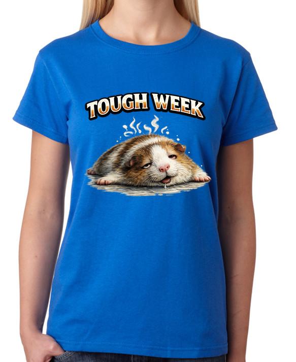 Tough Week Funny Guinea Pig Ladies T-Shirt Cute Exhausted Meme Tee M