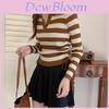 Wool Blend Knit Sweater With Stripes And Ruffle Design For Women