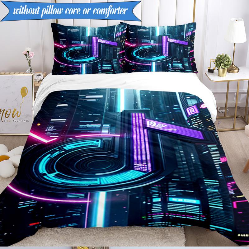 Neon Music Note 3pcs K-pop Music Group Bedding set,Ideal for Bedroom, Dormitory,Including Duvet Cover And 2pcs Pillowcases,Fan Gifts