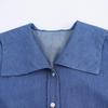2025 Spring Women's Denim-Look Cotton Point Collar Long Sleeve Shirt (European/American Style)