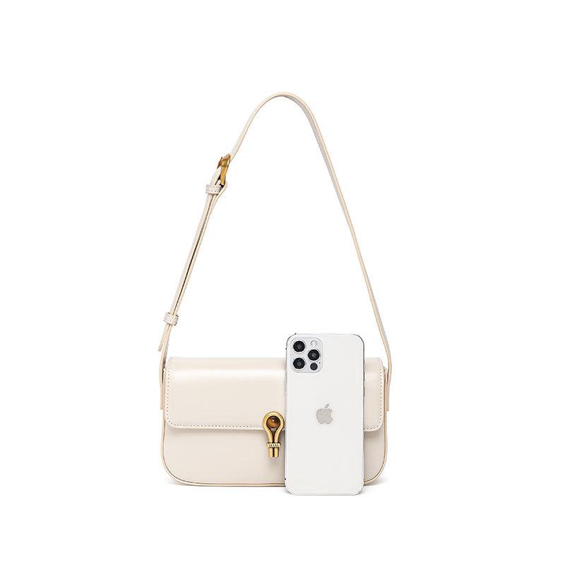 Винтажная квадратная женская сумка из спилковой кожи на одно плечо с металлическим замком — фото 6