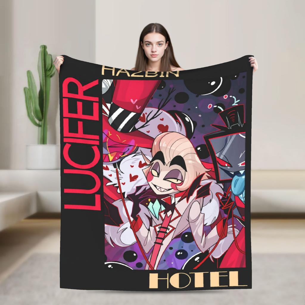 Hazbins Hotels Coperta Peluche Lucifer Biancheria da Letto in Flanella per Studenti Coperte per Arredo Casa Calde Qualità Personalizzata Copriletto Compleanno