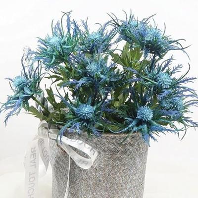 4 Branch Blue Artificial Thistle Flower Bouquet Long Stems Silk Thistle Flower Real Touch Fake Thistle Flowers Plants for Home Decor Garden Prom Party