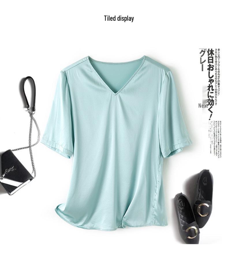 Women's Heavyweight Silk Short Sleeve Blouse - Summer Round Neck Loose Fit, Half Sleeve, Mulberry Silk