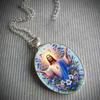 A Vintage Style Holy Jesus Pendant Jesus and Flowers Glass Pendant Necklace Fashion Accessories Suitable for Men and Women Daily Wear