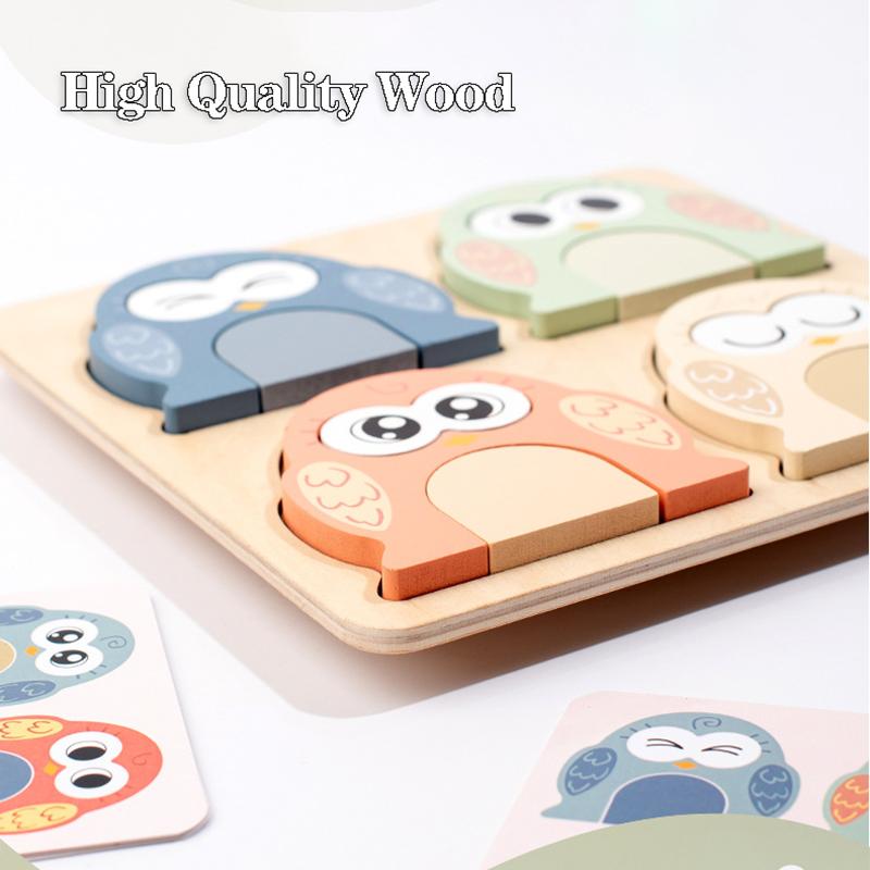 Owl Tangram Montessori Puzzles Toys Face Change Expression Shape Matching Games Intelligence Educational Wooden Toys for Kids