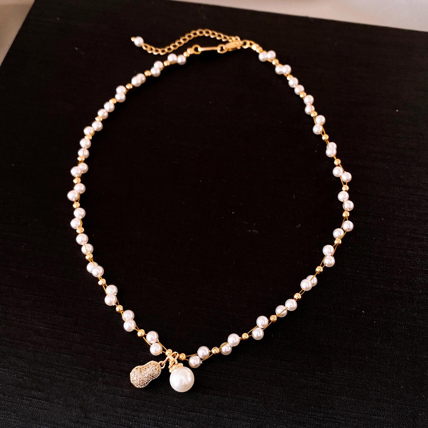 Korean temperament zircon gourd pendant pearl necklace women s design sweater chain necklace
