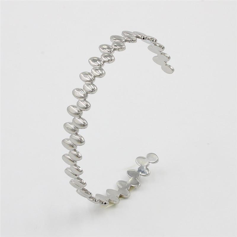Stainless Steel Wheat Shaped Bracelet Geometric Hollow Open Bangle for Women Anniversary Gift Couples Adjustable Jewelry