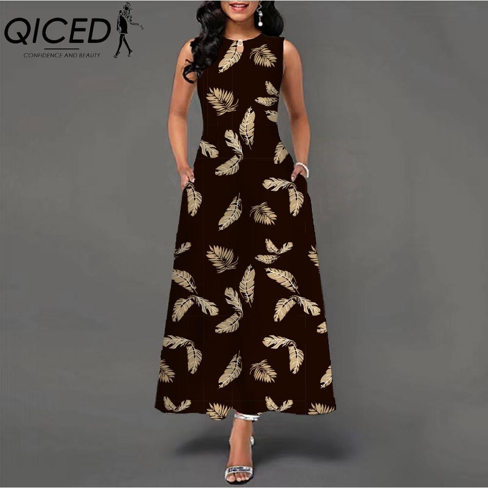 QICED 48 barev Nové dámské volné vintage květinové volánové šaty Befree šaty Velká letní párty Tílka Elegantní maxi šaty