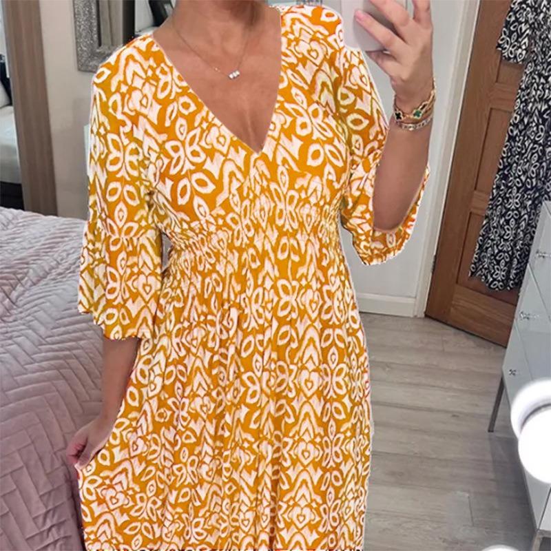 QICED Abiti Casual Estivi Primaverili alla Moda con Maniche a 3/4 e Scollo a V