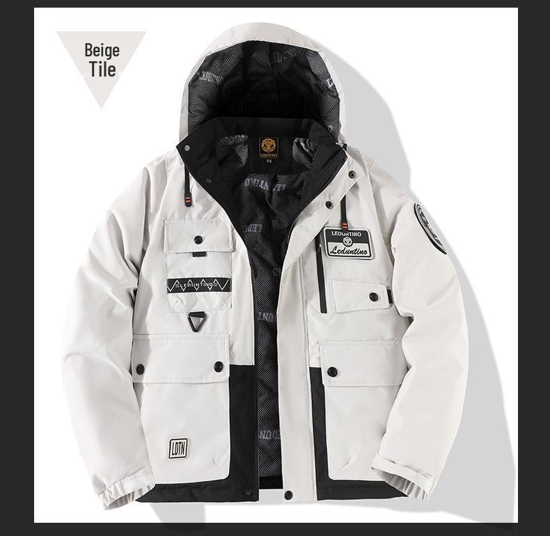 Pánský zimní nepromokavý kabát s kapucí - Velké velikosti, silně bavlněně polstrovaný pro teplo venku