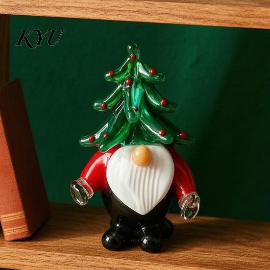 Modern Glass Xmas Sculpture Christmas Tree Figurine, Handmade Santa Deer Desk Decor, Miniature Tabletop Holiday Decoration Ornament for Car