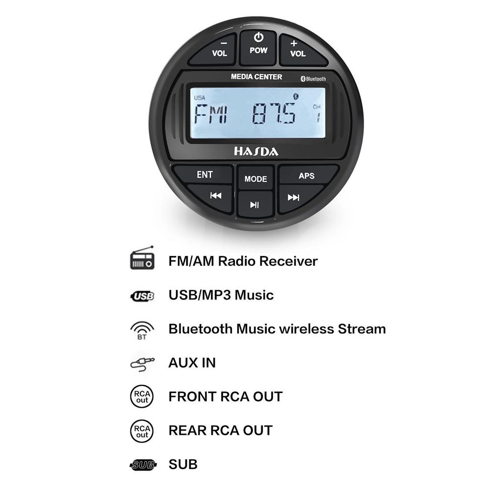 Waterproof IP66 Bluetooth MP3 Radio & USB Player for RVs, Boats, Off-Road & Outdoor Use