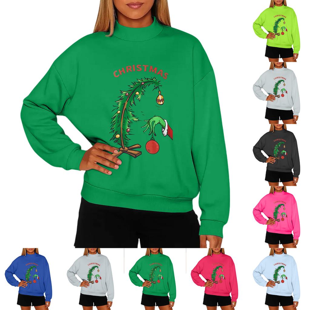 Ladies' Fashionable Casual Round Neck Long Sleeved Christmas Printed Hoodie