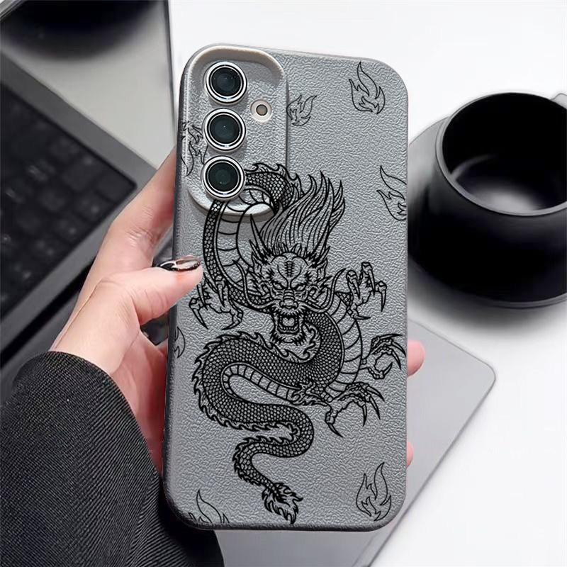 Husă Moale TPU cu Model Dragon Pentru Samsung S25 Ultra S24 FE S23 S22 A56 A36 A16 A15 A55 A35 Textură Piele Mată Subțire Rezistentă la Șocuri Husă Bumper