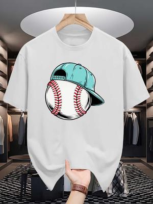 Camiseta Unisex Cuello Redondo Béisbol Con Gorra Arte Deportivo Estampado Gráfico Algodón Suave Holgada Transpirable Manga Corta Verano Casual Calle Tops