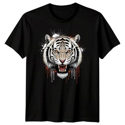 White Tiger Head Big Cats Animals Mens T-Shirt Roaring Graphic Tee