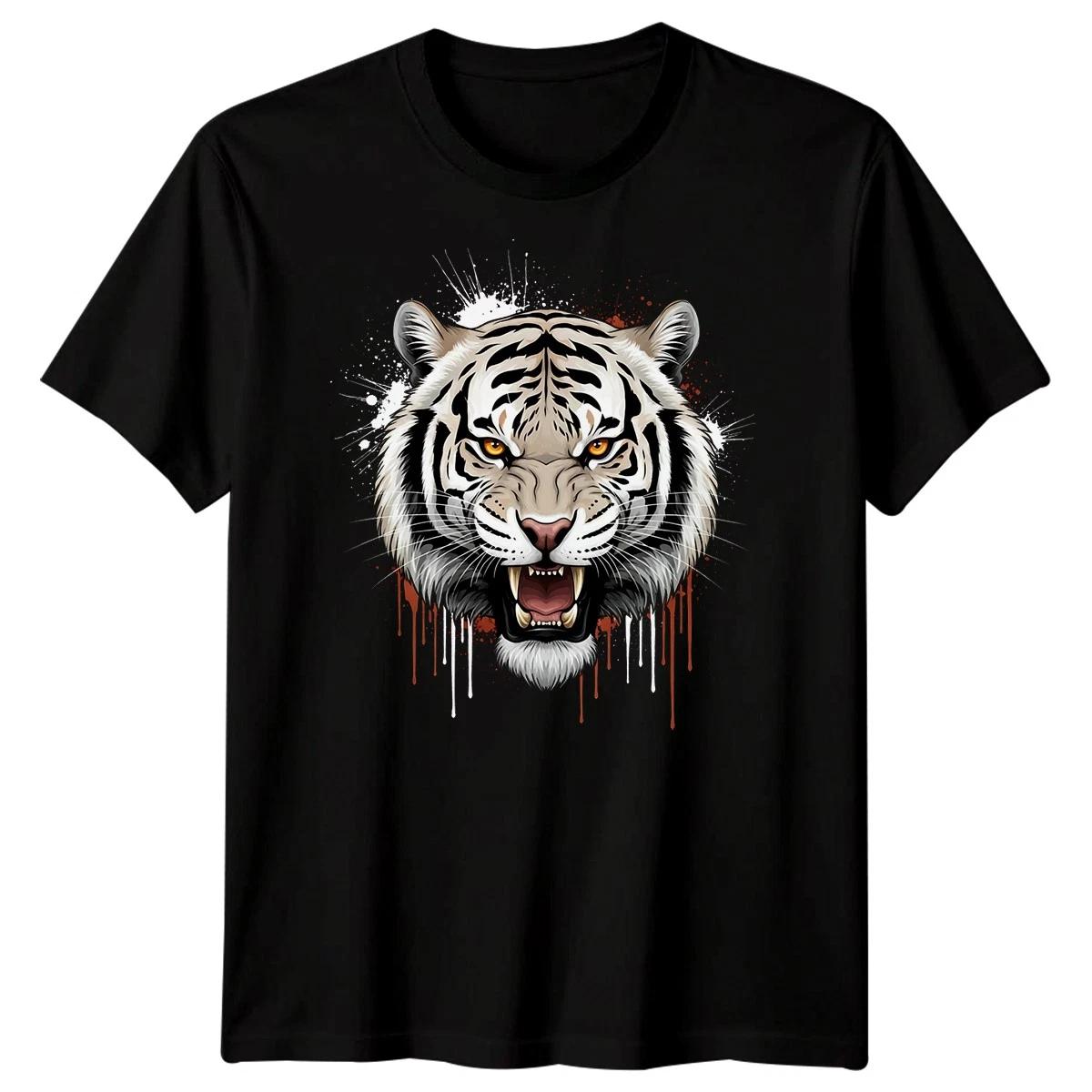 White Tiger Head Big Cats Animals Mens T-Shirt Roaring Graphic Tee S