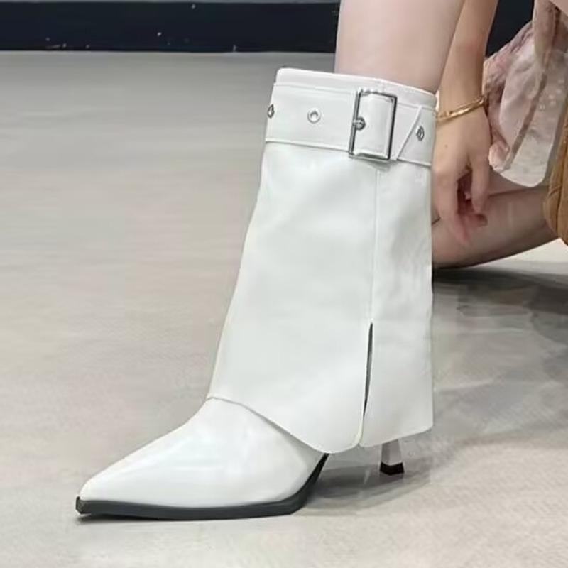 Sexy Women High Boots Pointed Toe High Heels Shoes Mid Calf Chelsea Boots 2025 Designer New Brand Pumps Botas Zapatos
