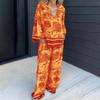 Damlångbyxor för kvinnor Fashionista V-ringad Tryckt Långärmad Ficka Casual Dam Casual Kostym