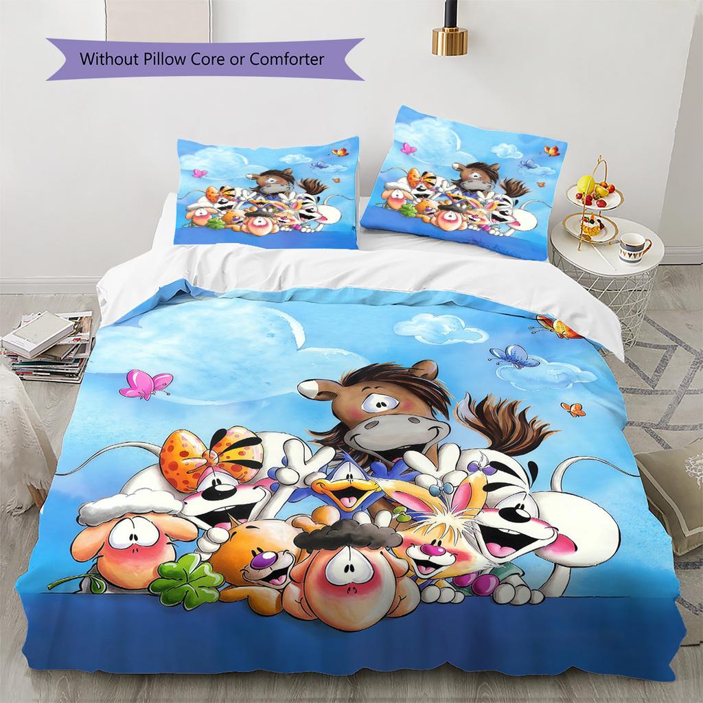 Diddl2 Pattern Bedding Quilt Set Home Decoration Gift (1 * duvet cover + 2 * pillowcase without core)