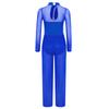 Transparenter Netz-Jumpsuit mit weitem Bein und Metallic-Effekt für Mädchen: Langarm Ganzkörper-Trikot mit Schlüsselloch-Rücken für Gymnastik und Bühnenauftritte