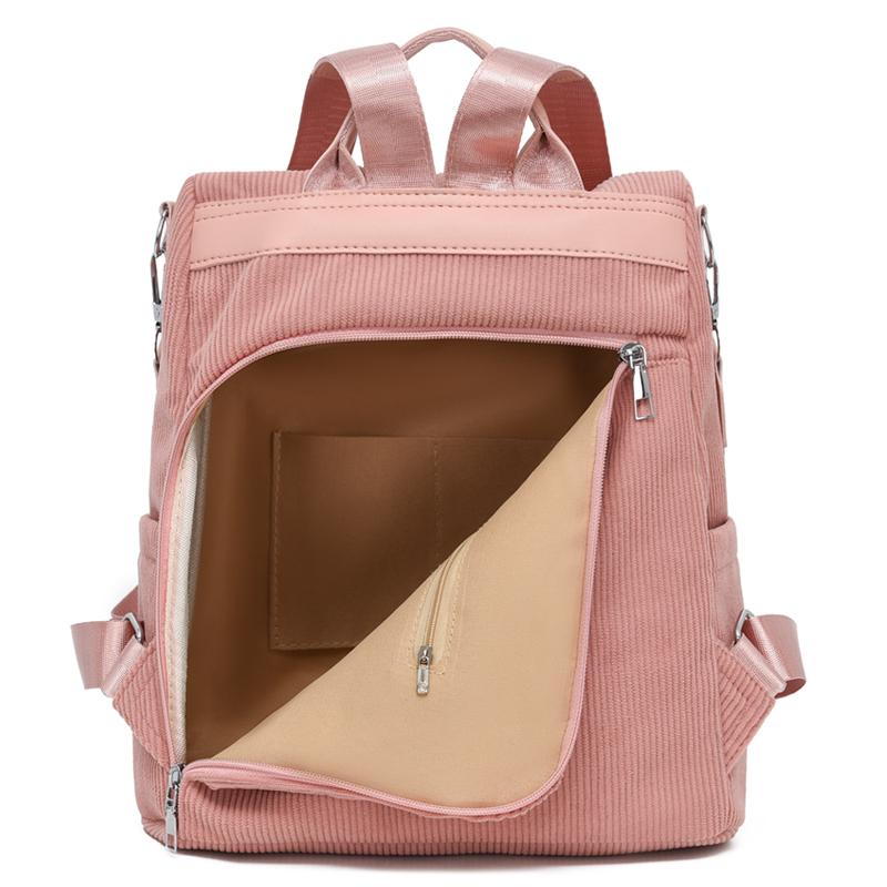 Damen Cord Rucksack mit kleiner Tasche, lässiger Mode Tagesrucksack