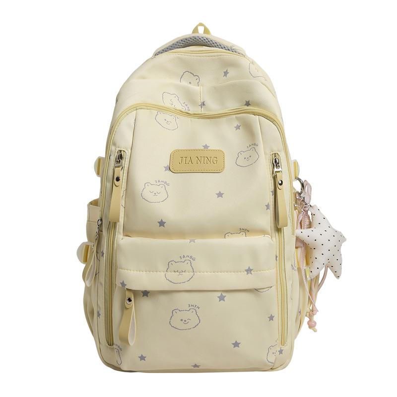 Cute Bear Print Backpack for Girls Teenagers Large Capacity School Bag Lightweight Student Rucksack