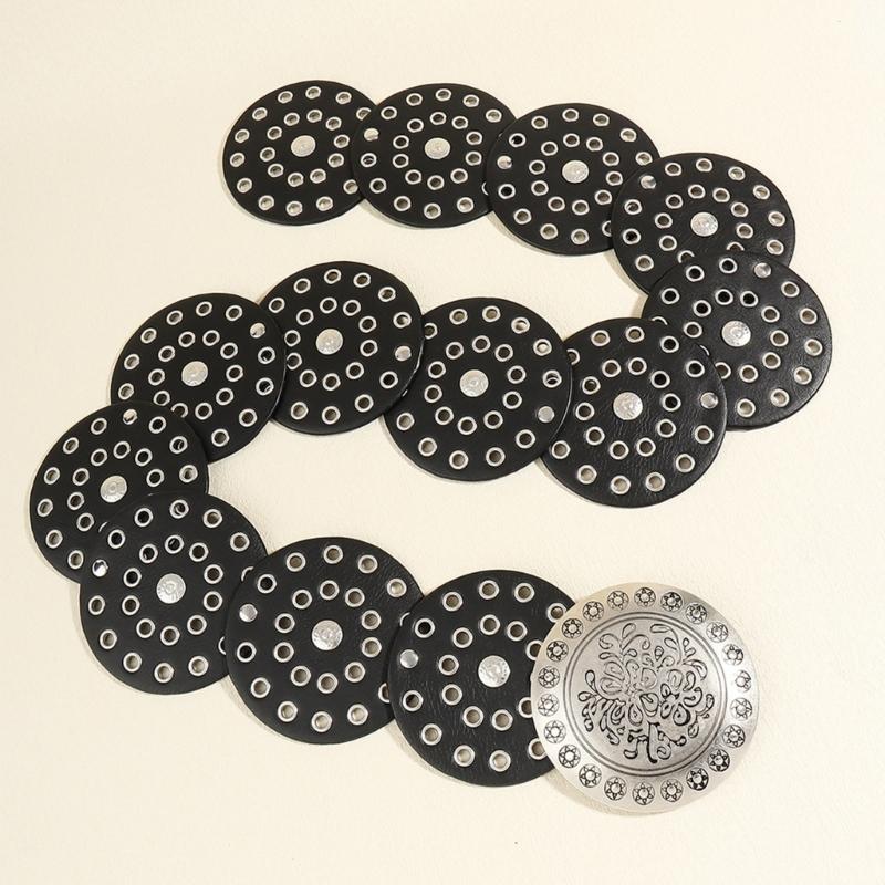 Adult Relief Round Buckle Waist Belt Adjustable Exaggerated Personality Waist Belt for Men Teenagers Coat Dress