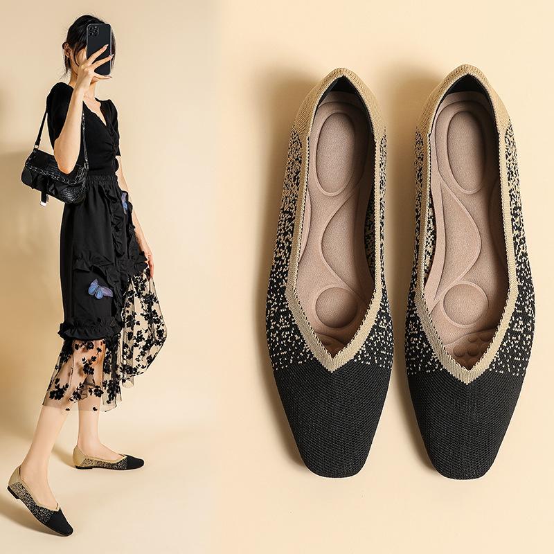 

New spring small square head shallow mouth single shoes women s starry sky series knitted woven shoes flat shoes 34 помаранчевий