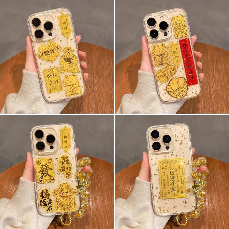 Gold foil Epoxy Apple 17promax mobile phone case iphone17 lucky day gold 17pro transparent soft case