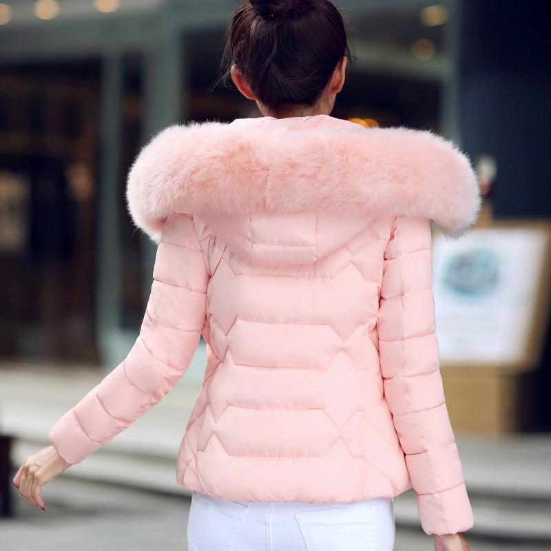 Women's Plus Size Short Down Cotton Jacket with Big Fur Collar