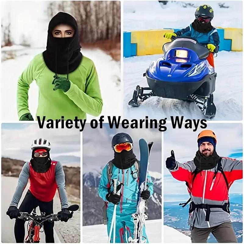 Warm Fleece Lined Winter Balaclava, Windproof Ski Face Mask with Hood and Neck Warmer, Stretchable Full Coverage Outdoor Headwear for Men and Women