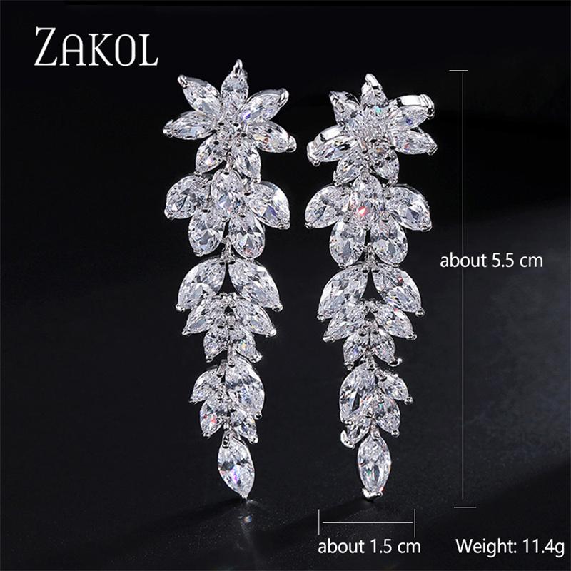 ZAKOL Luxury Marquise Cluster Flower Shape Cubic Zirconia Long Dangle Drop Earrings for Brides Wedding  Zircon