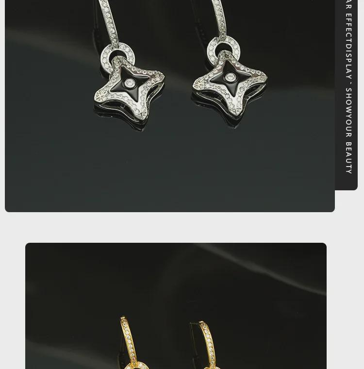 Elegantní geometrické náušnice s čtyřlístkem a zirkony: Vysoce kvalitní retro styl pro ženy