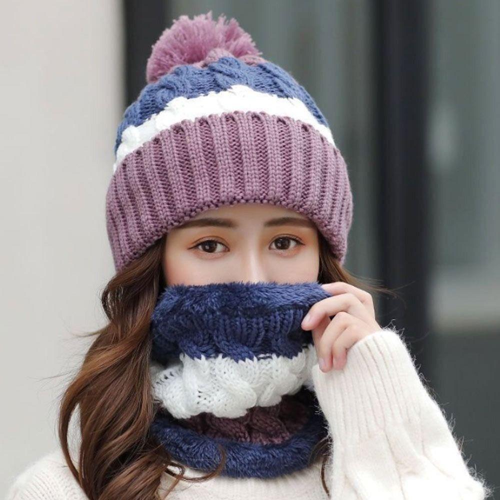 Elastic Scarf and Hat Set Soft Knitted Scarf Balaclava Hat Woolen Hat  Outdoor