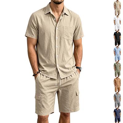 Men's Summer Linen Lapel Casual Shirt & Shorts Set: Breathable Cotton Two-Piece Workwear