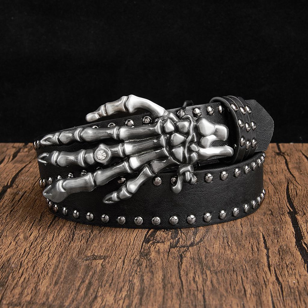 Shibuya Spice Hip Hop Punk Subculture Accessories Skull Hand Riveted Leather Belt Pants Belt Triple Leather Ring