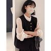 Women's Black Button Front Vest Casual Loose Fit Sleeveless Outerwear Top