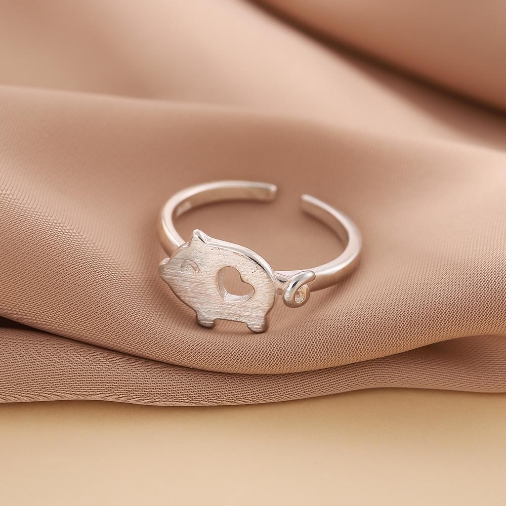 Personality Creative Popular Exquisite 925 Sterling Silver Jewelry Pull Fresh Joints Pig Animal Accessories Opening Rings  R269