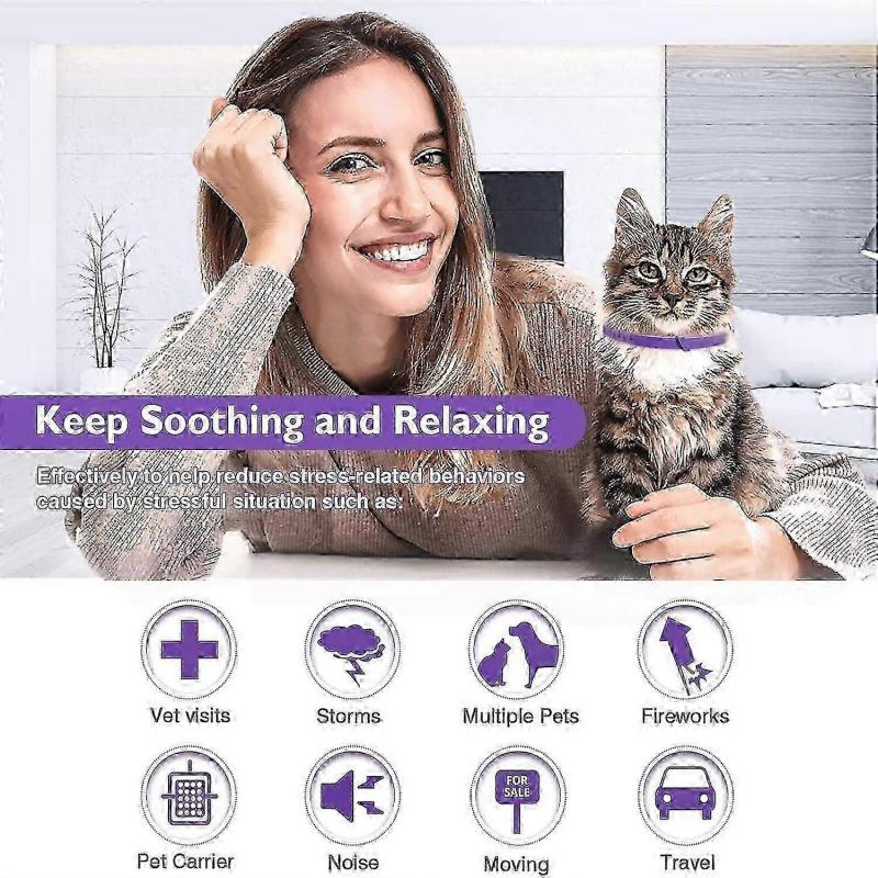 2026 New 4-Pack Cat Calming Collar, Anxiety Relief for Cats, Adjustable Soothing Necklace, Purple
