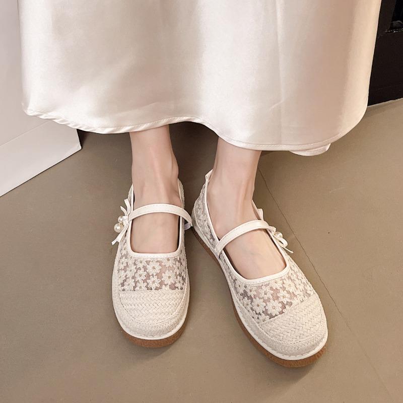 Women's Shoes Summer Breathable Mesh Shoes Fashion Shallow Mouth Single Shoes Women's Casual Flat-soled Shoe Comfort Canvas Shoe