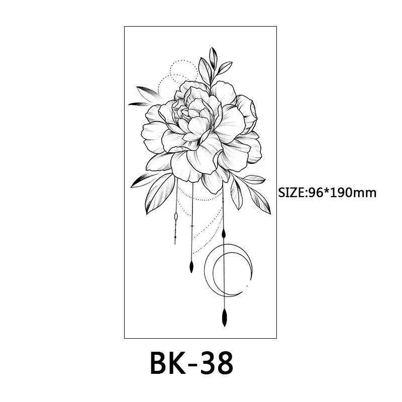 Fashion Sketch Flower Tattoo Stickers 3D Black Tattoo Stickers Women Waterproof Flash Tattoo Stickers Body Art Arm Fake Sleeve Light Grey