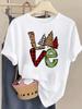 (Asian Size) Letter Cute Women Fashion Festival New Year T Shirt Christmas Clothing Tee Top Print Woman Short Sleeve Graphic T-shirts