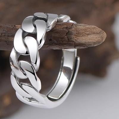 Art Deco Geometric Ring Vintage Twisted Chain Rings Male and Female Niche Design Fashion Personality Single Index Finger Adjustable Finger Ring